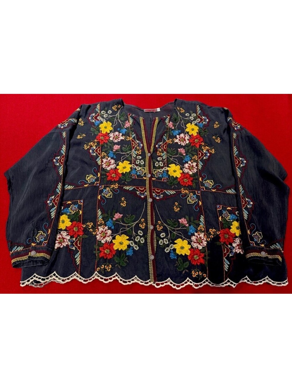 Johnny Was Embroidered Floral Button-Up Jacket